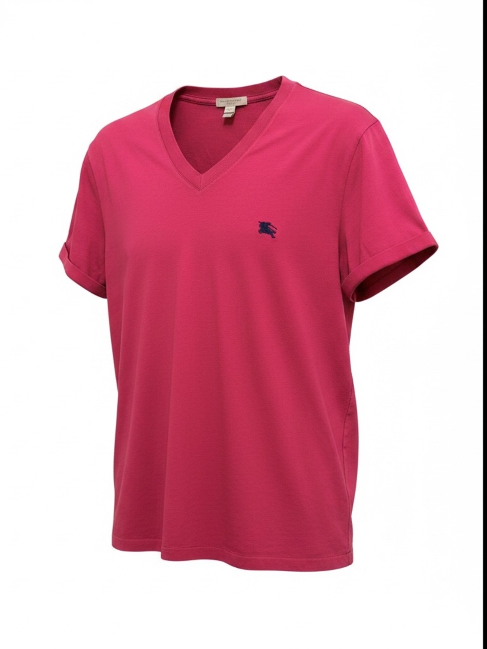 Burberry Men's V-Neck Polo Tee in Red with Navy Logo